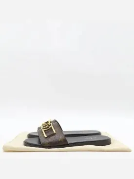 1A64M Monogram Lock It Flat Mule Slippers Size 36 230MM