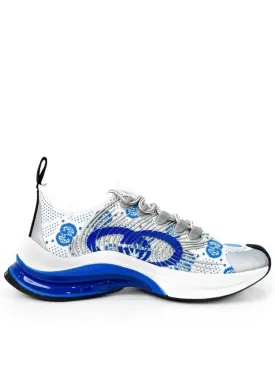35 5 Gucci Women Run Monogram Knit Sneakers White Blue