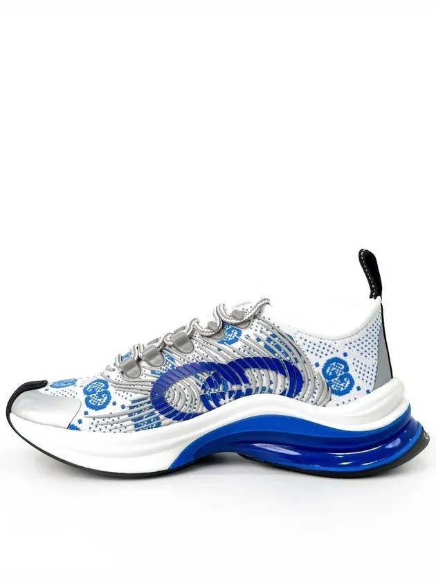 35 5 Gucci Women Run Monogram Knit Sneakers White Blue