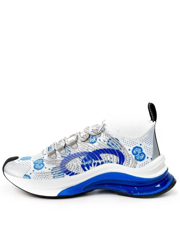 35 5 Gucci Women Run Monogram Knit Sneakers White Blue