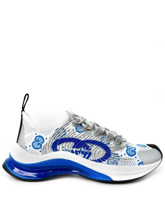 35 5 Gucci Women Run Monogram Knit Sneakers White Blue