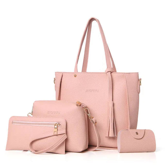 4pcs/set Tassel Handbags Lady's Crossbody Bags Handbags 2018 Clutch Bags Mini Coin Purse Female Pu Handbags Women Leather Bags
