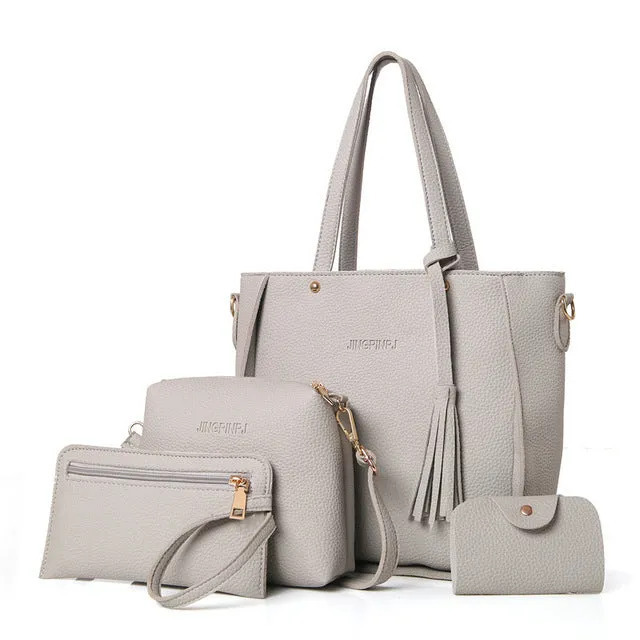 4pcs/set Tassel Handbags Lady's Crossbody Bags Handbags 2018 Clutch Bags Mini Coin Purse Female Pu Handbags Women Leather Bags