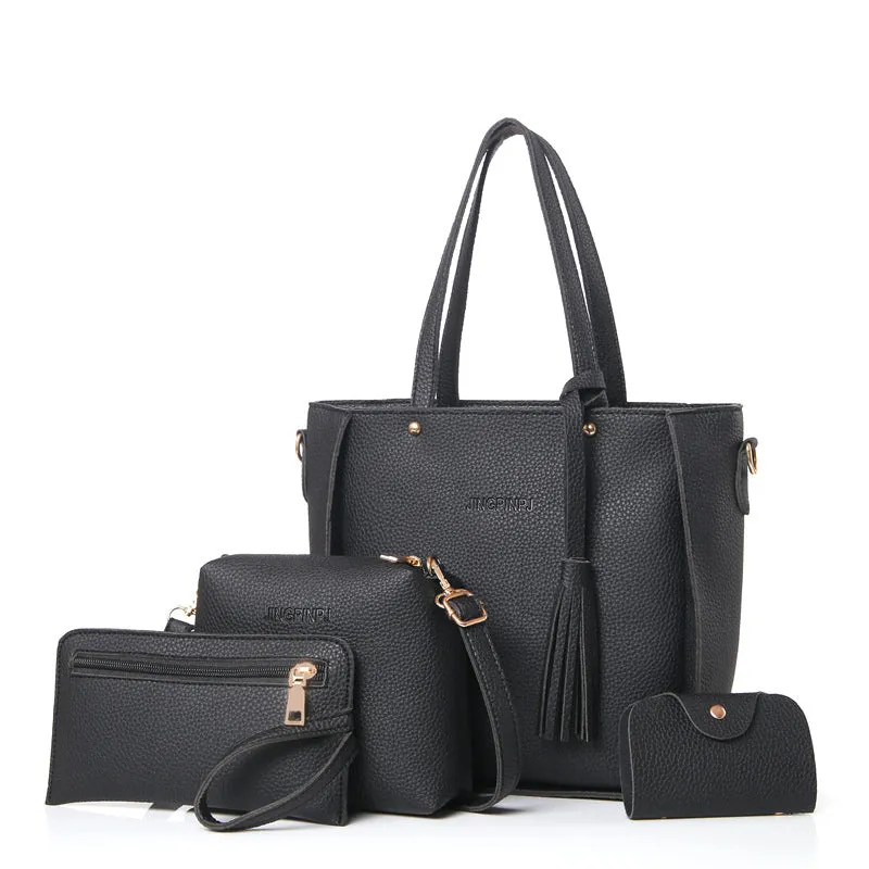 4pcs/set Tassel Handbags Lady's Crossbody Bags Handbags 2018 Clutch Bags Mini Coin Purse Female Pu Handbags Women Leather Bags