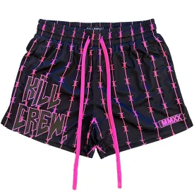 BARBWIRE MUAY THAI SHORTS (MID THIGH CUT) - BLACK / PINK