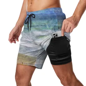Beach Day Vintage Mens Double Layer Shorts with 4 Pockets up to 3 XL (FWS)
