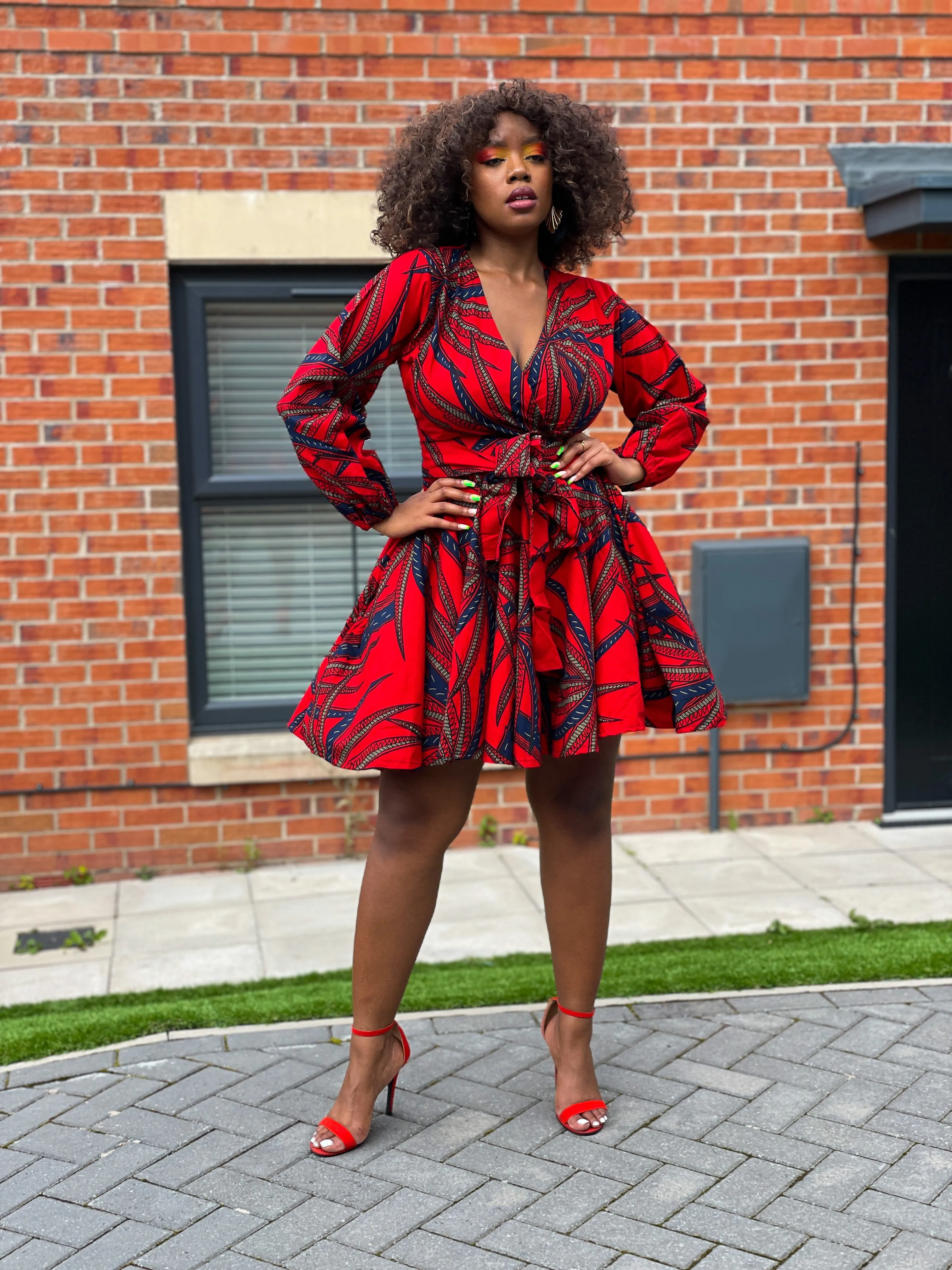 Beatrice Ankara Short Mini Dress | Red African Print