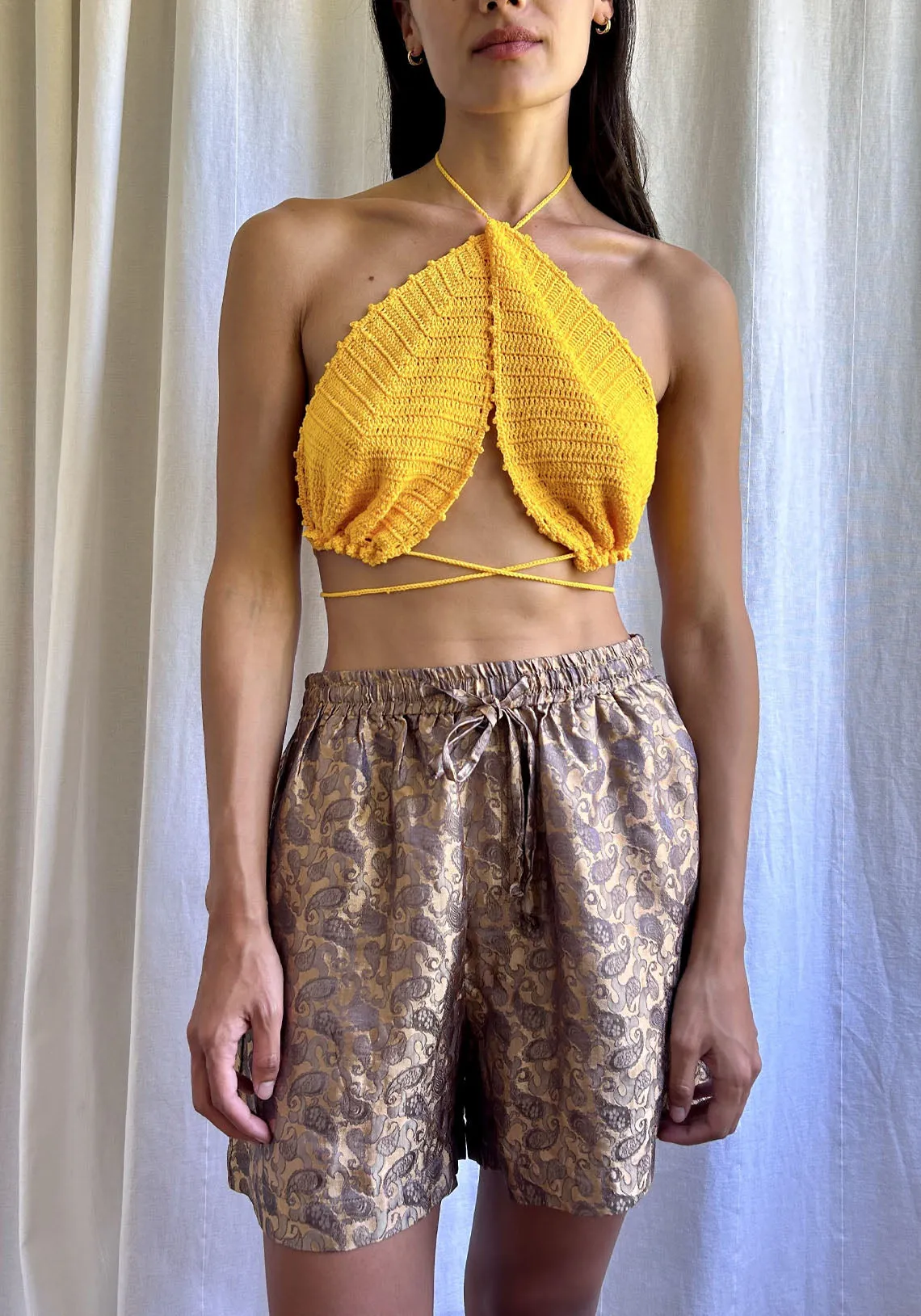 BOXING SHORT GOLD PAISLEY
