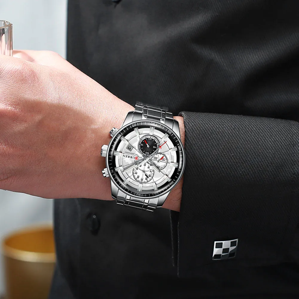 CURREN Original Brand Stainless Steel Band Wrist Watch For Men With Brand (Box & Bag)-8362