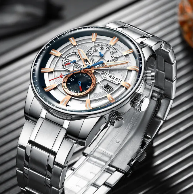 CURREN Original Brand Stainless Steel Band Wrist Watch For Men With Brand (Box & Bag)-8362