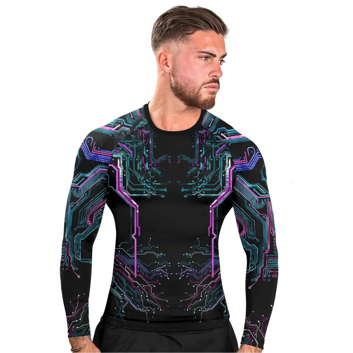 Deadly Glowing Circuit Men's Long Sleeve Rash Guard