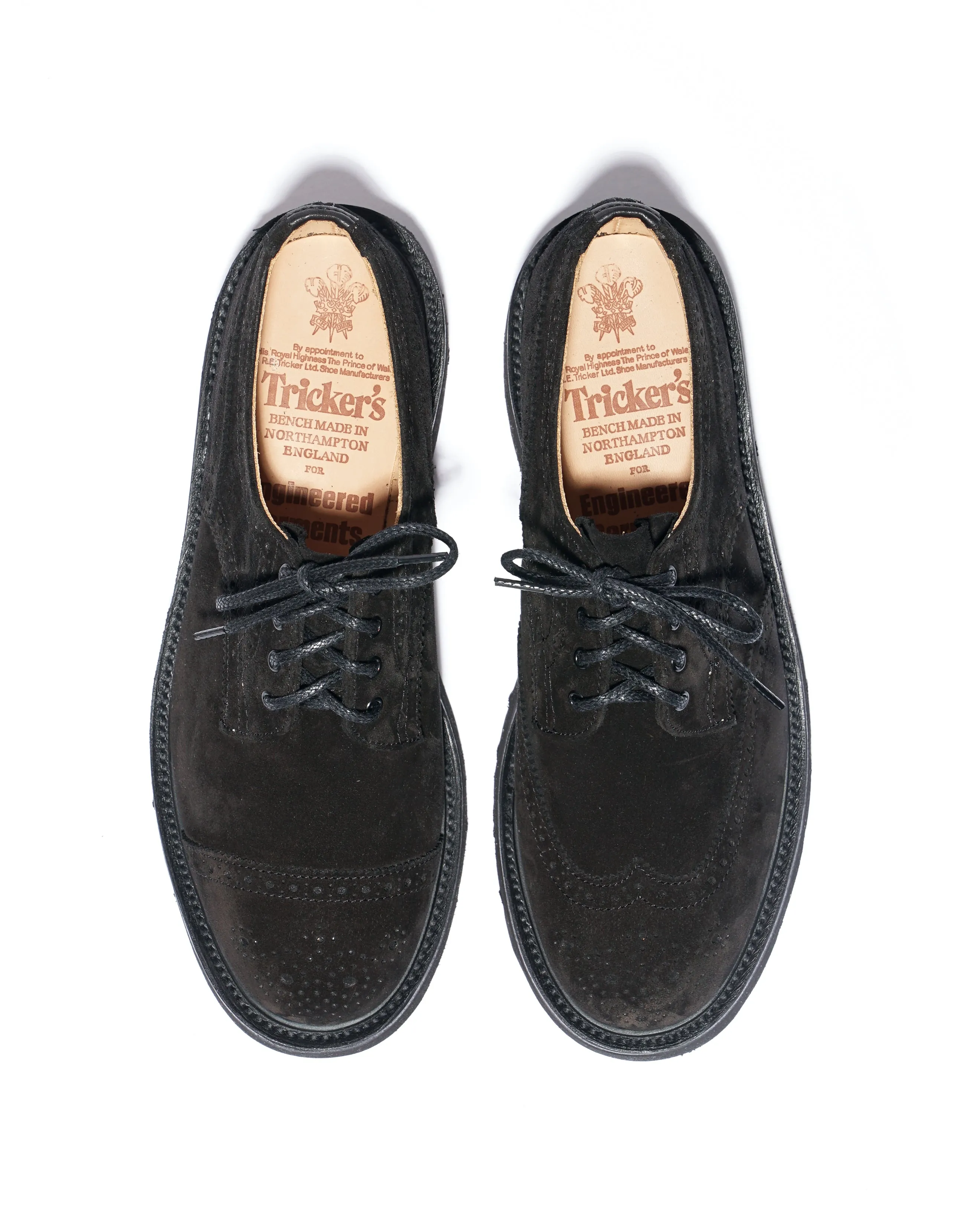 Engineered Garments x Tricker's Asymmetric Gibson - Black Suede Morflex