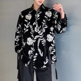 Lapel Pattern Sequin Strap Long-sleeved Shirt