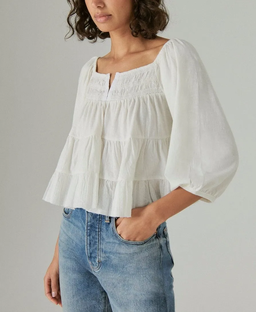 Lucky Brand Tiered Cotton Peasant Blouse