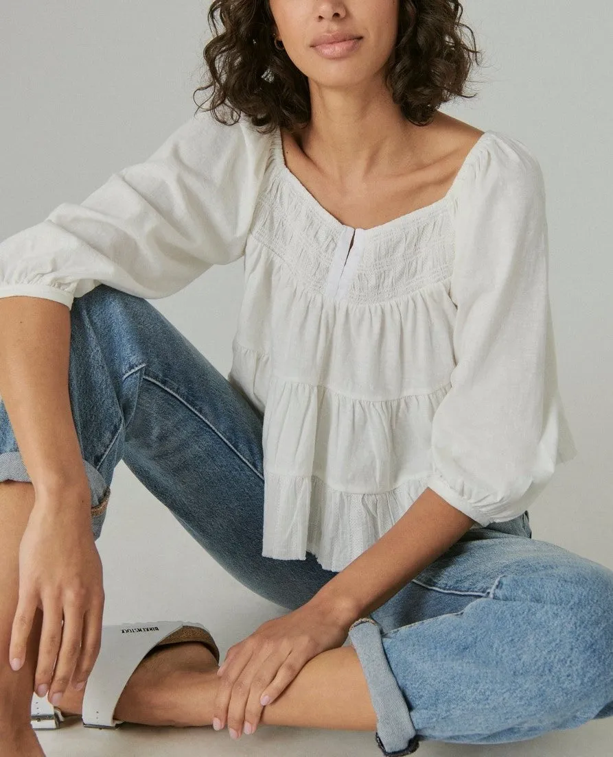 Lucky Brand Tiered Cotton Peasant Blouse