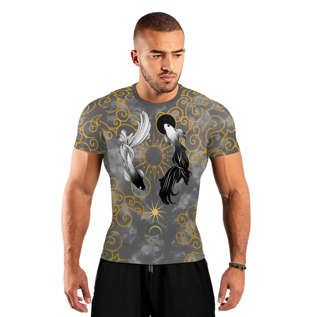 Moon And Shadow Koi Fish Men's Short Sleeve Rash Guard