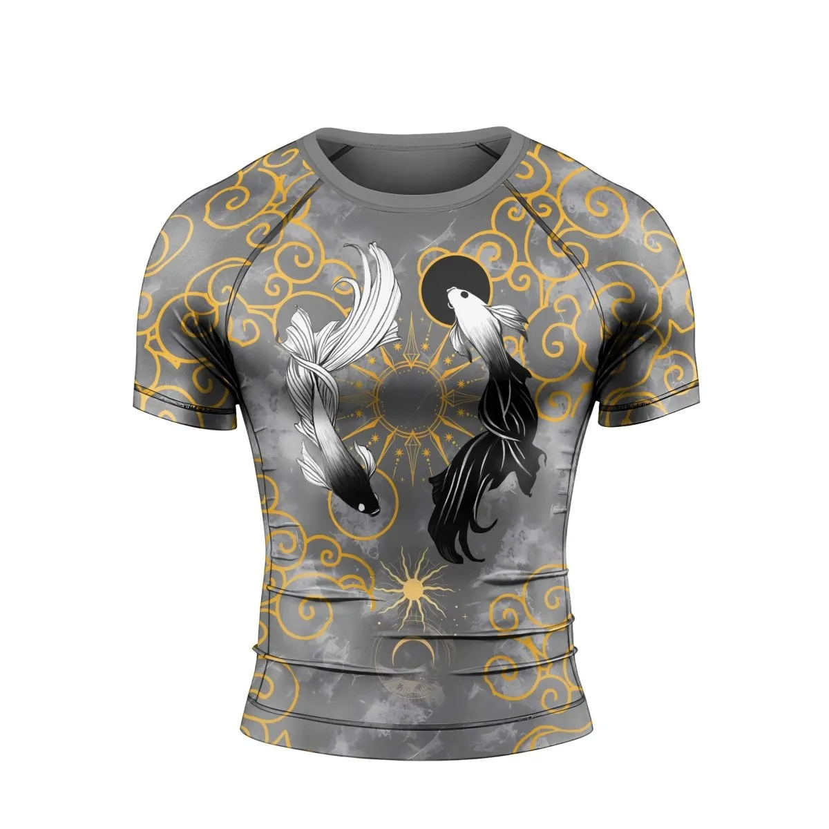 Moon And Shadow Koi Fish Men's Short Sleeve Rash Guard