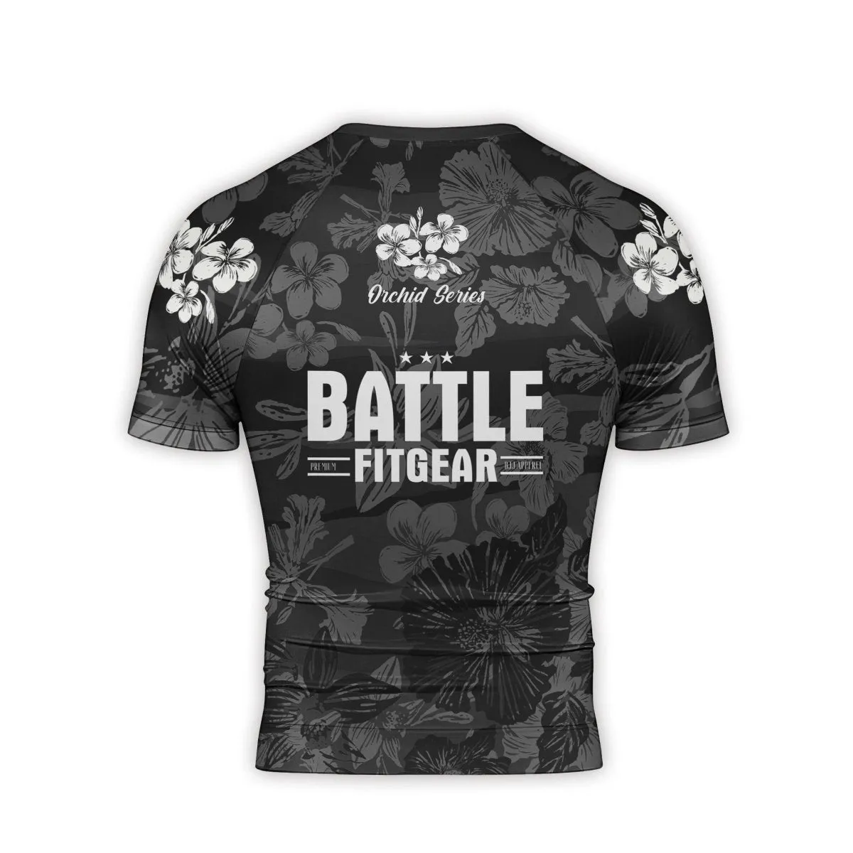 Orchid Series Floral Black Heart Pattern Men's Short Sleeve Rash Guard