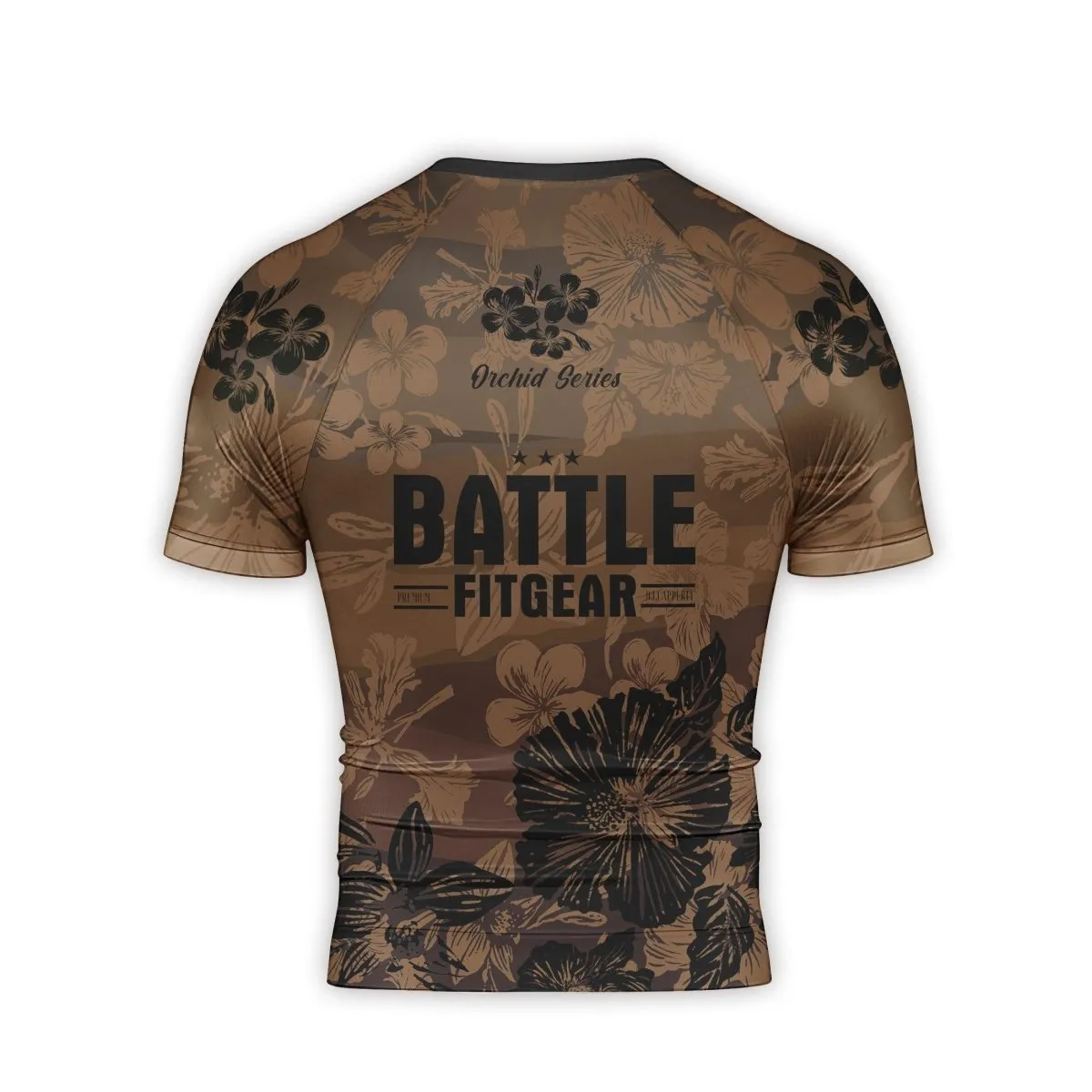 Orchid Series Floral Brown Heart Pattern Men's Short Sleeve Rash Guard