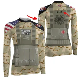 Personalized USA Coast Guard Veteran Women's Long Sleeve Rash Guard