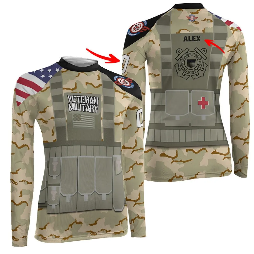 Personalized USA Coast Guard Veteran Women's Long Sleeve Rash Guard