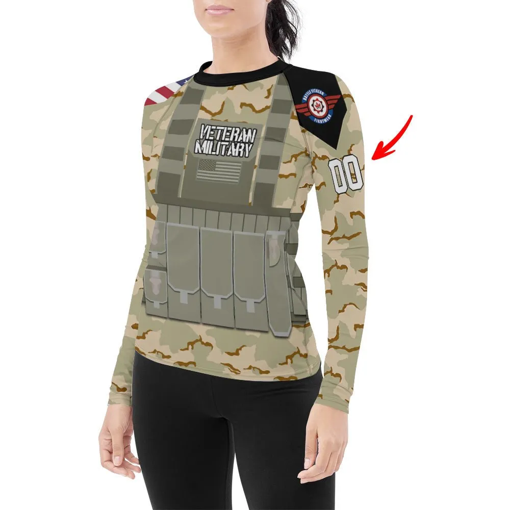 Personalized USA Coast Guard Veteran Women's Long Sleeve Rash Guard