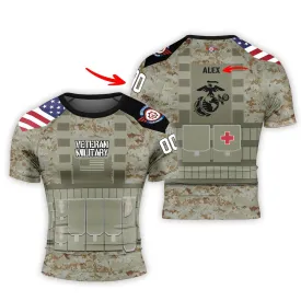 Personalized USA Marine Corp Veteran Men's Short Sleeve Rash Guard
