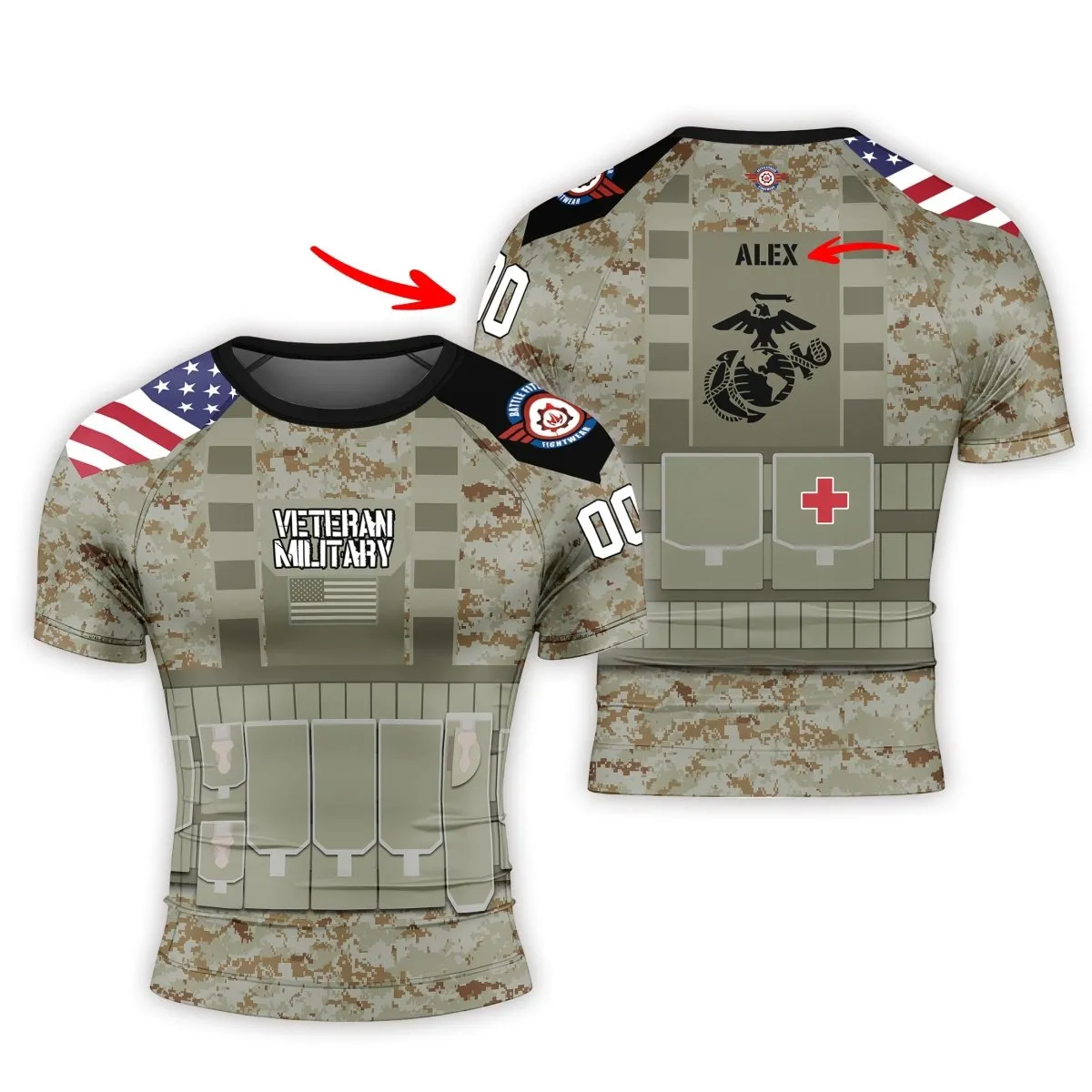 Personalized USA Marine Corp Veteran Men's Short Sleeve Rash Guard