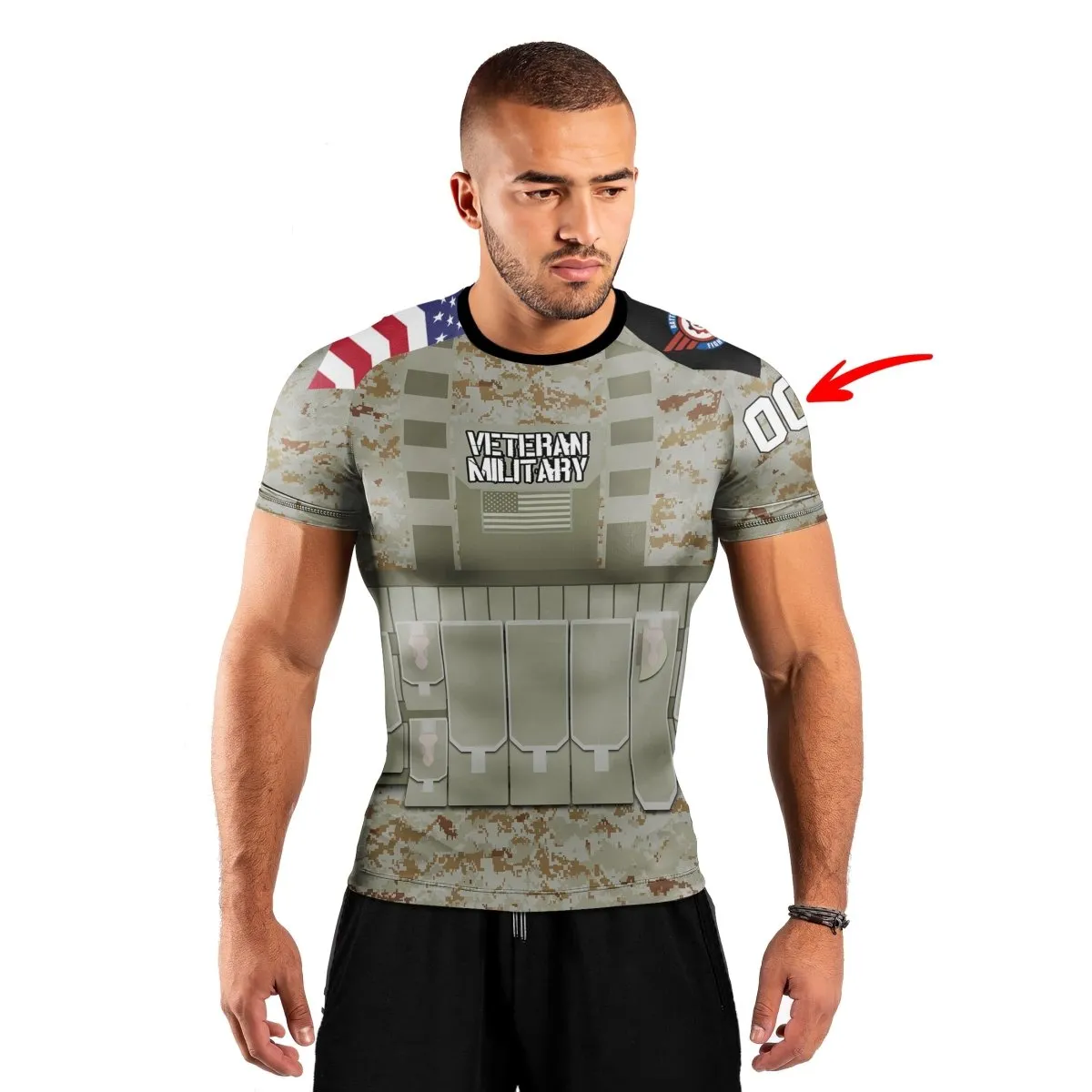 Personalized USA Marine Corp Veteran Men's Short Sleeve Rash Guard