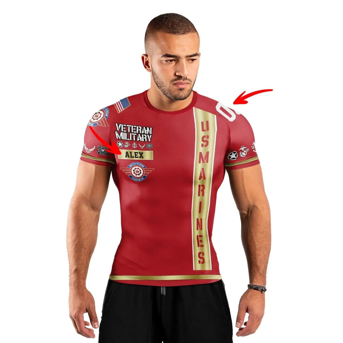 Personalized USA Marine Veteran Men's Short Sleeve Rash Guard