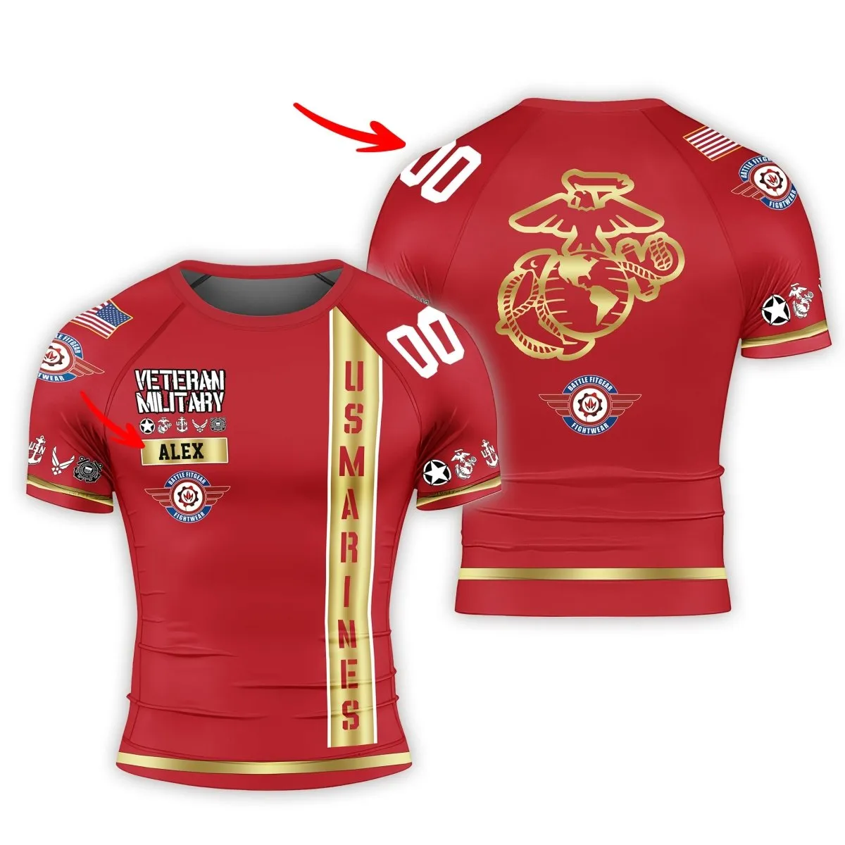 Personalized USA Marine Veteran Men's Short Sleeve Rash Guard