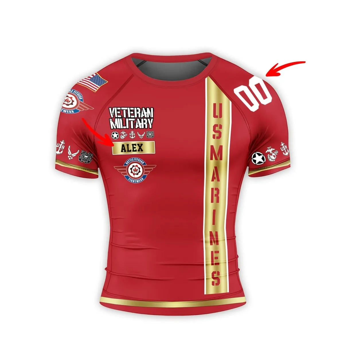 Personalized USA Marine Veteran Men's Short Sleeve Rash Guard