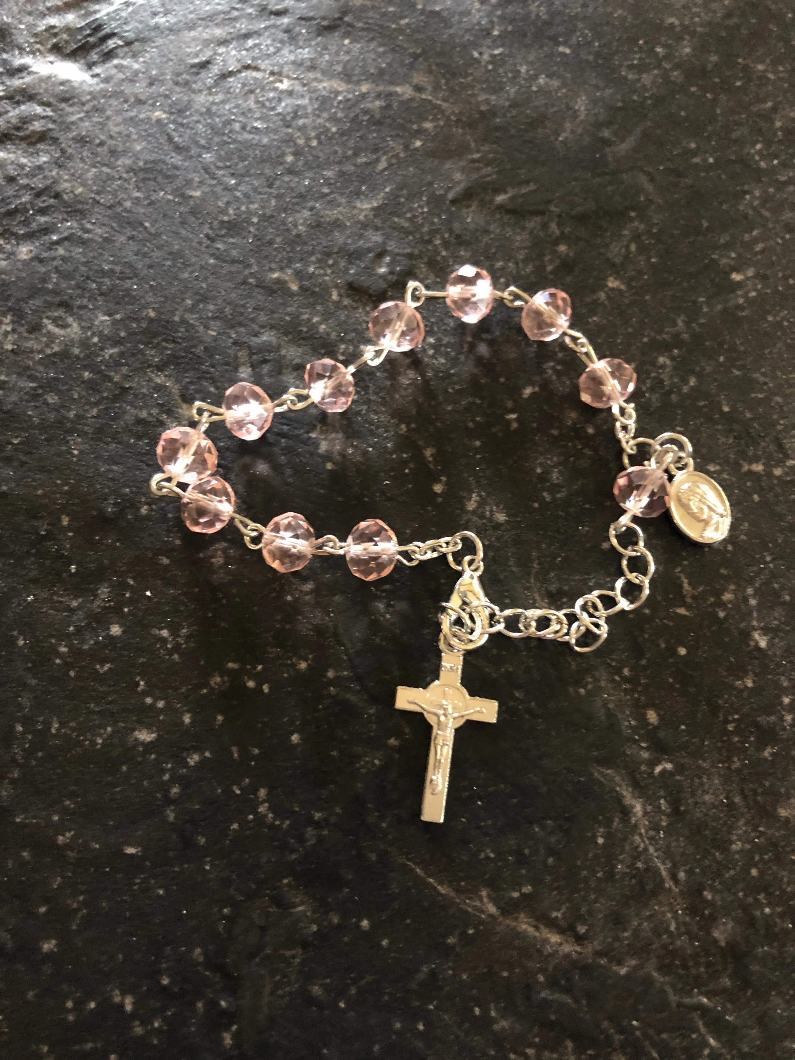 Rosary bracelet/pink beads/accessories