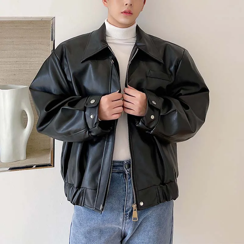 Short Shoulder Pad PU Leather Jacket