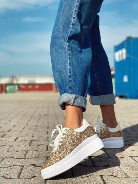 Sneakers glitter oro con platform