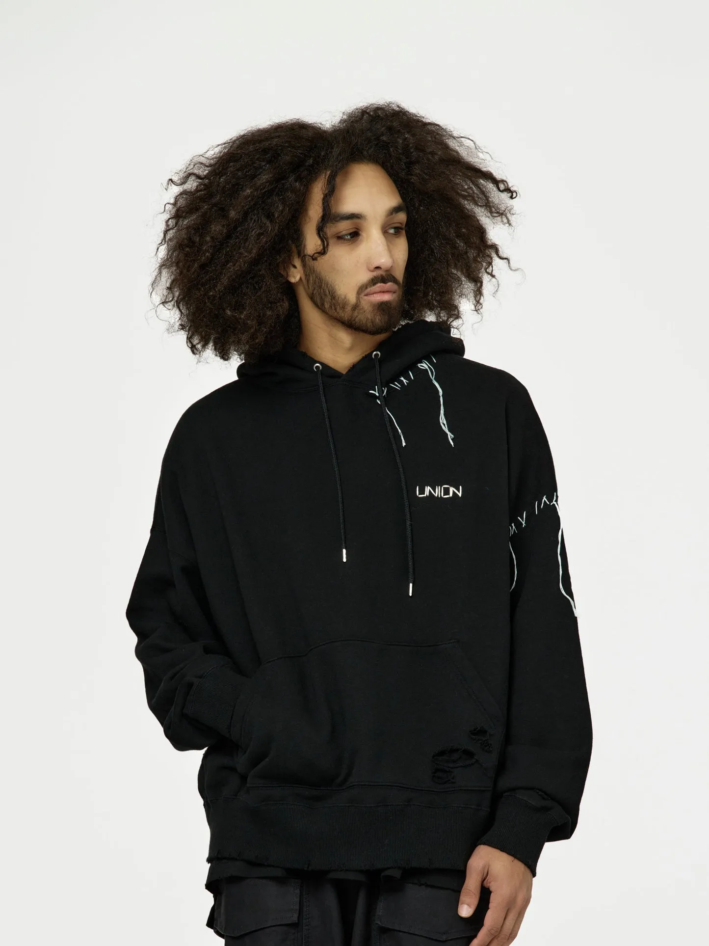 UNION LOOPING DAMAGE HOODIE｜BLACK