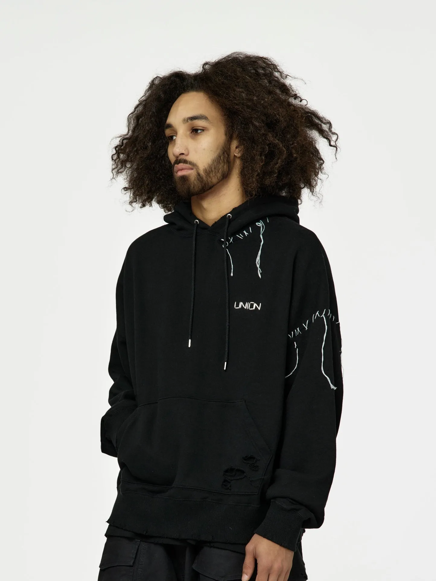 UNION LOOPING DAMAGE HOODIE｜BLACK