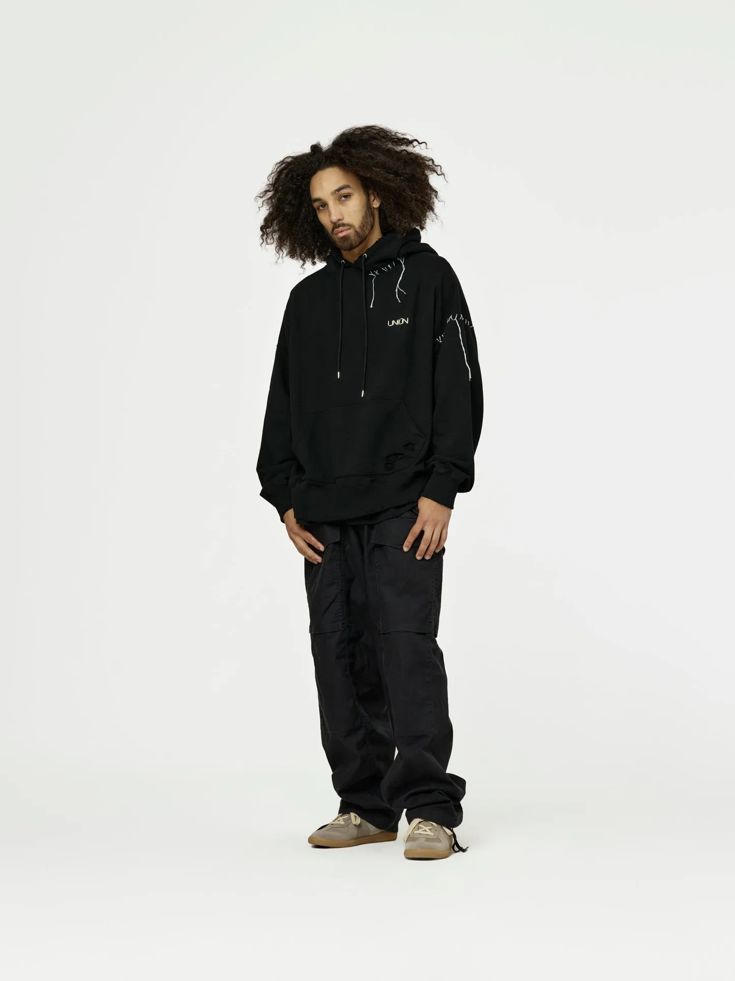 UNION LOOPING DAMAGE HOODIE｜BLACK