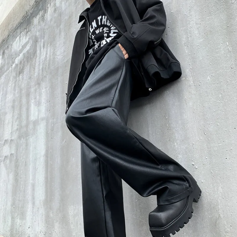 Vintage PU Leather Loose Pants
